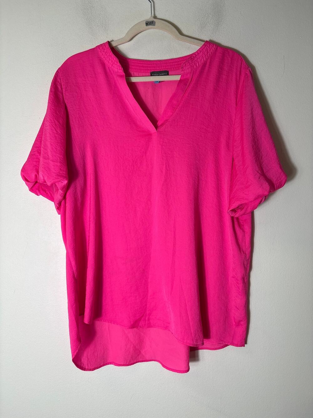Vince Camuto Neon Pink V-Neck Half Puff Sleeve Shirt Sz XL
